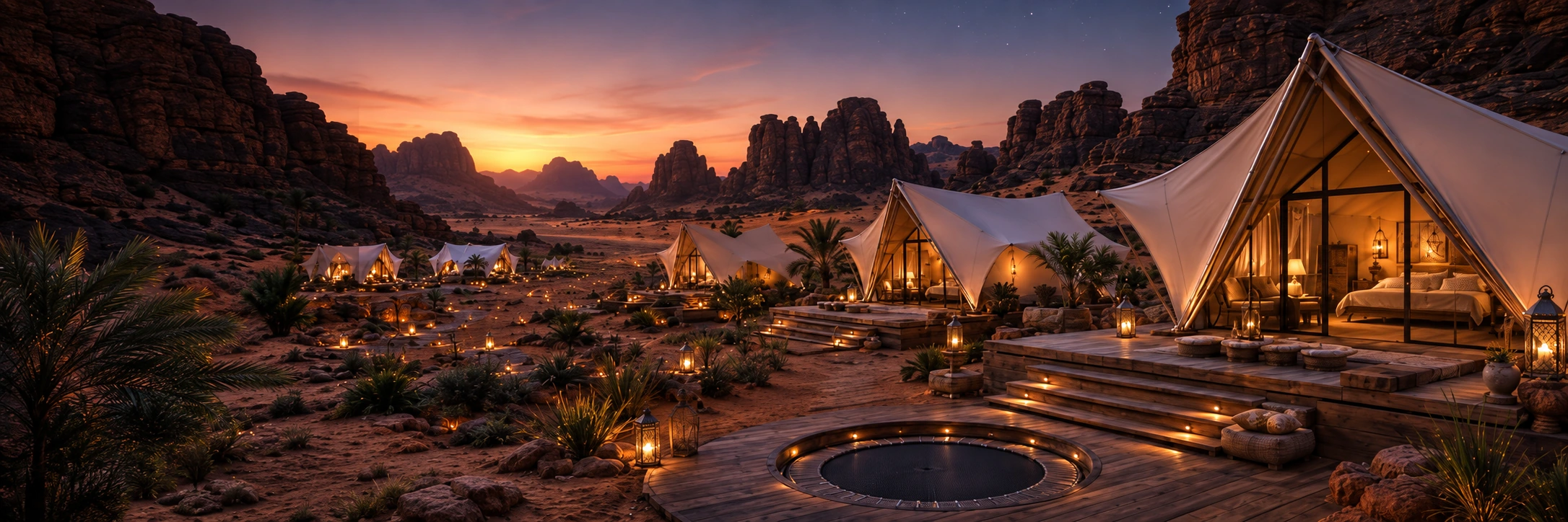 Tented lodges set among Saharan canyons