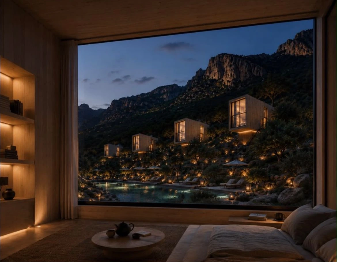 A warm interior atmosphere opening onto nature